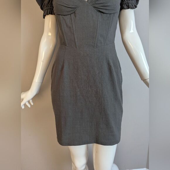 Sisters & Seekers Parlour Dress UK 6 Puff Sleeve Corset Mini Gray - Picture 3 of 10